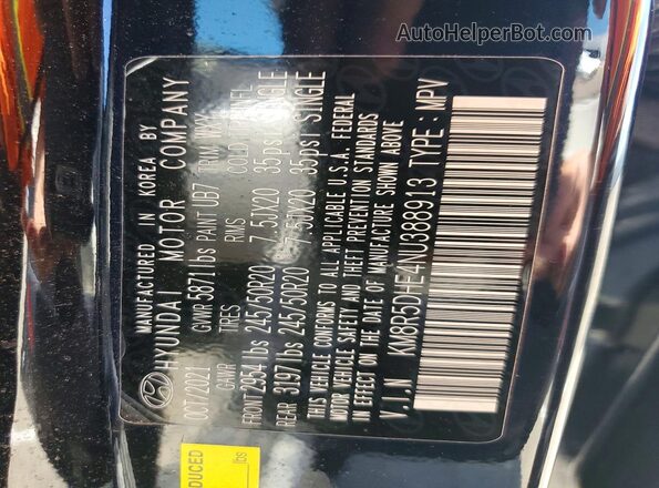 KM8R5DHE4NU388913 2022 HYUNDAI PALISADE Черный Вид наклейки с VIN-кодом