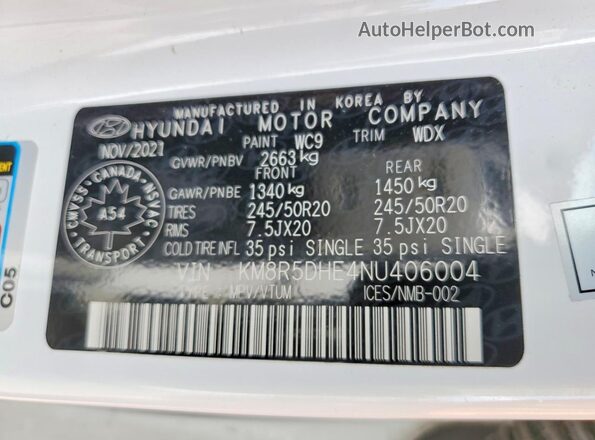 KM8R5DHE4NU406004 2022 HYUNDAI PALISADE White Սալոնի 360 աստիճան տեսք