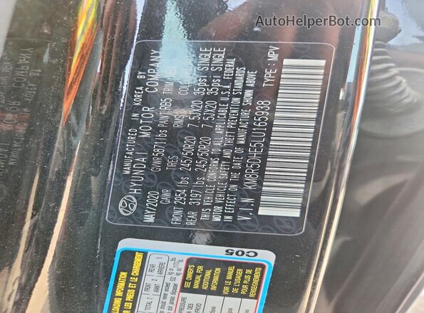 KM8R5DHE5LU165938 2020 HYUNDAI PALISADE Черный Вид наклейки с VIN-кодом