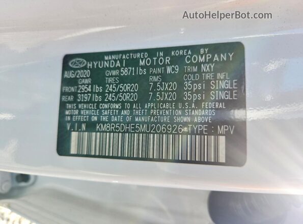 KM8R5DHE5MU206926 2021 HYUNDAI PALISADE White 