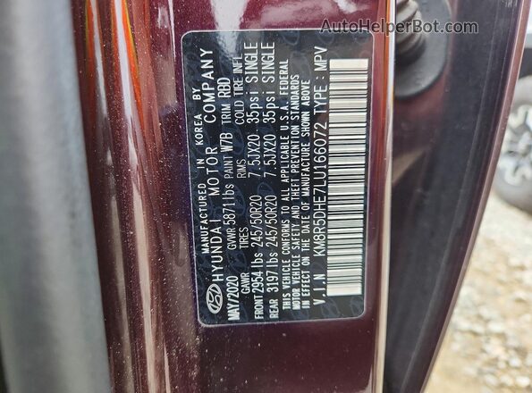 KM8R5DHE7LU166072 2020 HYUNDAI PALISADE Бордовый 