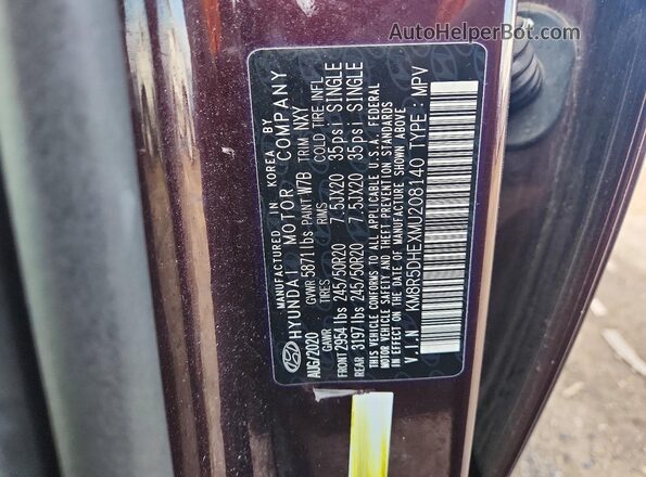 KM8R5DHEXMU208140 2021 HYUNDAI PALISADE Burgundy VIN sticker view