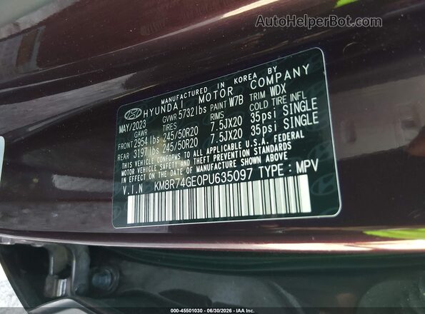 KM8R74GE0PU635097 2023 HYUNDAI PALISADE Purple Շարժիչի բաժամունքի տեսք