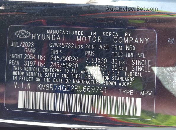 KM8R74GE2RU669741 2024 HYUNDAI PALISADE Black Շարժիչի բաժամունքի տեսք