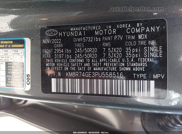 KM8R74GE3PU558516 2023 HYUNDAI PALISADE Gray Շարժիչի բաժամունքի տեսք