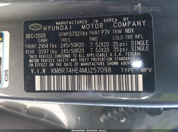 KM8R74HE4MU257098 2021 HYUNDAI PALISADE Gray Vista del compartimento del motor