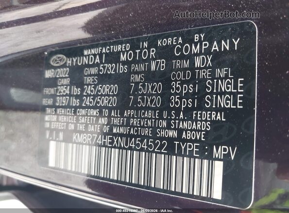 KM8R74HEXNU454522 2022 HYUNDAI PALISADE Brown Engine compartment view