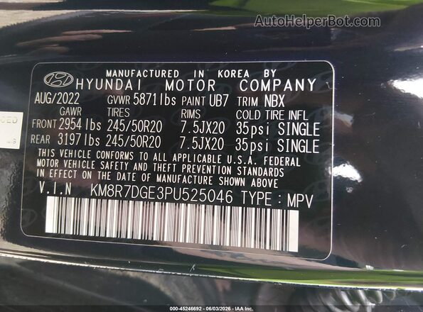 KM8R7DGE3PU525046 2023 HYUNDAI PALISADE Black Вид підкапотного простору