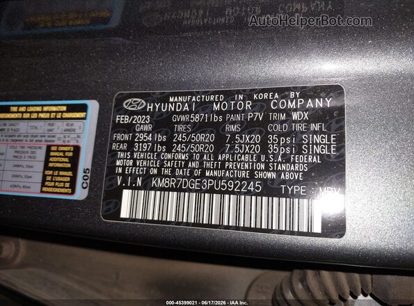 KM8R7DGE3PU592245 2023 HYUNDAI PALISADE Gray Widok komory silnika