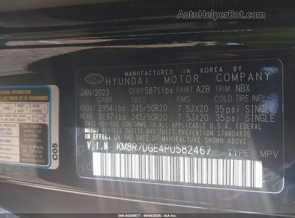 KM8R7DGE4PU582467 2023 HYUNDAI PALISADE Black ძრავის განყოფილების ხედი