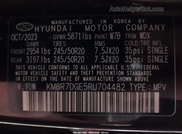 KM8R7DGE5RU704482 2024 HYUNDAI PALISADE Purple Շարժիչի բաժամունքի տեսք