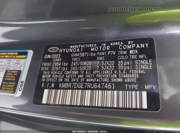 KM8R7DGE7RU647461 2024 HYUNDAI PALISADE Gray Engine compartment view