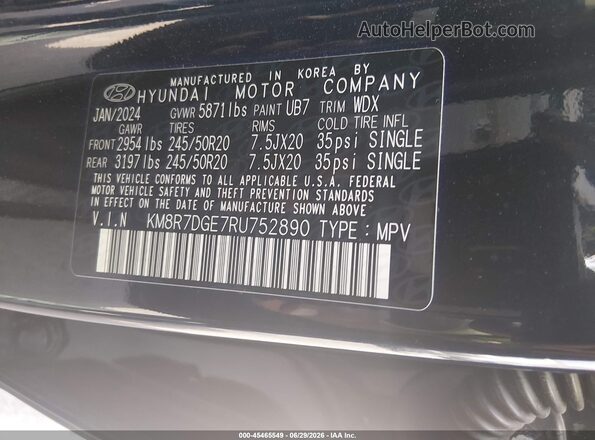 KM8R7DGE7RU752890 2024 HYUNDAI PALISADE Черный Вид подкапотного пространства