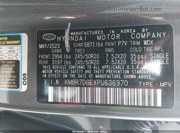 KM8R7DGEXPU636970 2023 HYUNDAI PALISADE Gray Engine compartment view