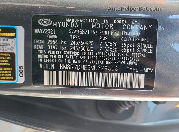 KM8R7DHE3MU329313 2021 HYUNDAI PALISADE Gray Widok komory silnika