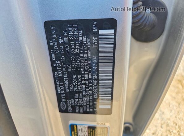 KM8R7DHE6NU442304 2022 HYUNDAI PALISADE Silver Widok naklejki z numerem VIN