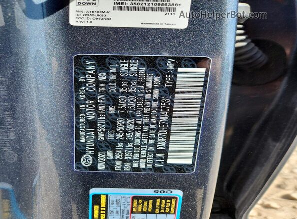 KM8R7DHE7NU407531 2022 HYUNDAI PALISADE Gray Widok naklejki z numerem VIN