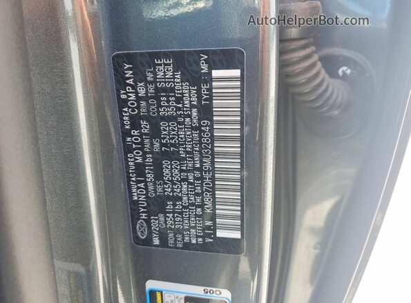 KM8R7DHE9MU328649 2021 HYUNDAI PALISADE Gray VIN կոդի պիտակի տեսք