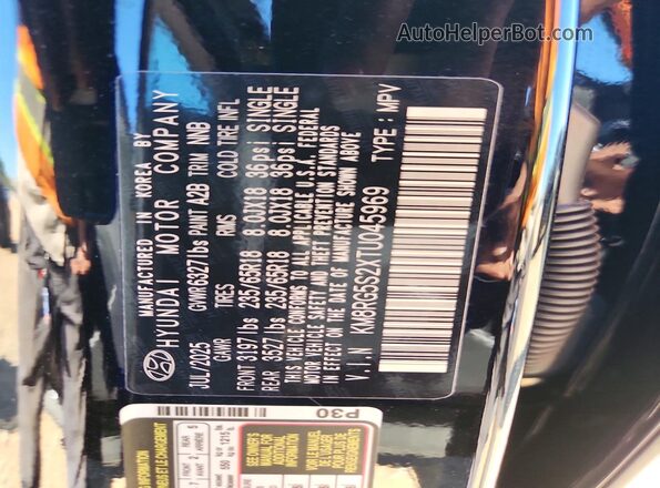 KM8RG5S2XTU045969 2026 HYUNDAI PALISADE Black Вид наклейки з VIN-кодом