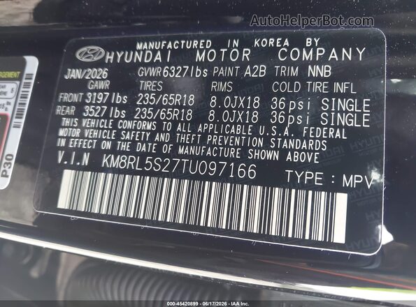 KM8RL5S27TU097166 2026 HYUNDAI PALISADE Black Widok komory silnika