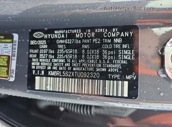 KM8RL5S2XTU092320 2026 HYUNDAI PALISADE Gray 