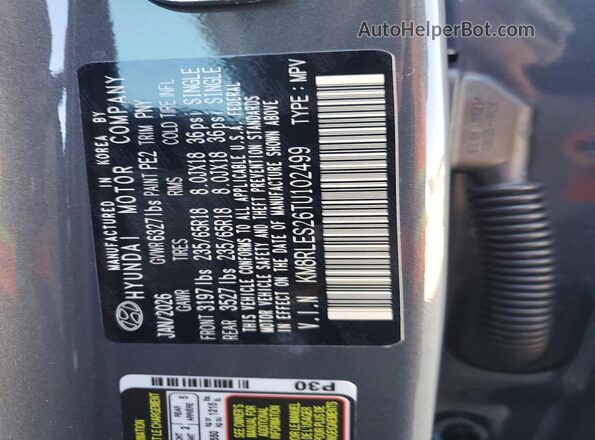 KM8RLES26TU102499 2026 HYUNDAI PALISADE Gray VIN sticker view