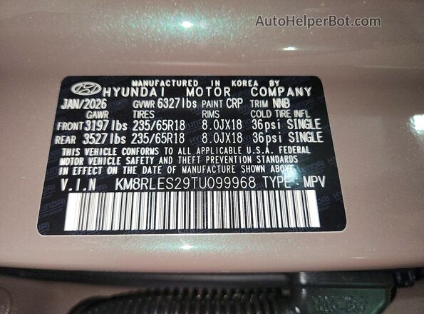 KM8RLES29TU099968 2026 HYUNDAI PALISADE Коричневый 