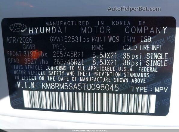 KM8RM5SA5TU098045 2026 HYUNDAI PALISADE HEV Белый Вид подкапотного пространства