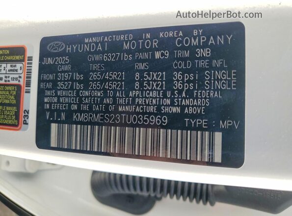 KM8RMES23TU035969 2026 HYUNDAI PALISADE White Սալոնի 360 աստիճան տեսք