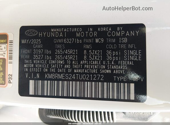 KM8RMES24TU021272 2026 HYUNDAI PALISADE White Widok komory silnika