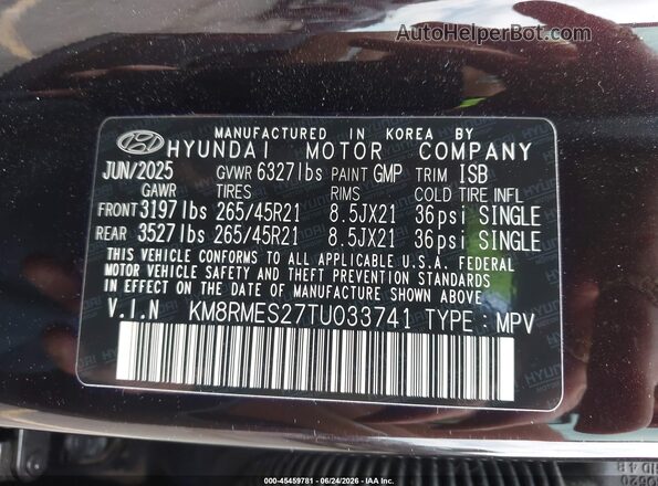 KM8RMES27TU033741 2026 HYUNDAI PALISADE Черный Вид подкапотного пространства