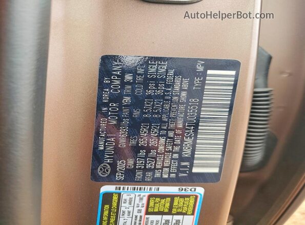 KM8RMESA4TU035518 2026 HYUNDAI PALISADE Brown Панорамний вид салону 360°