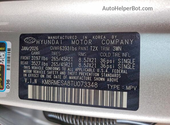 KM8RMESA8TU073348 2026 HYUNDAI PALISADE Silver 