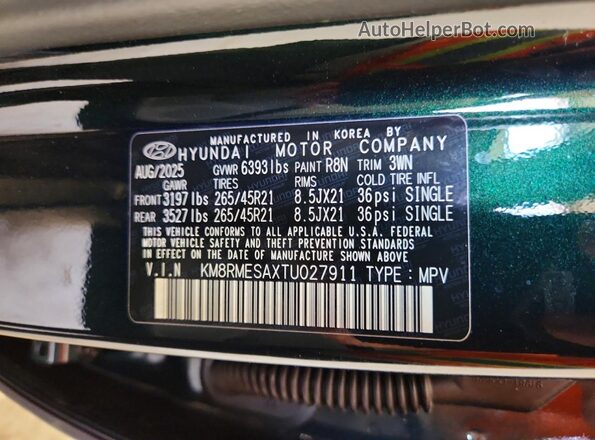 KM8RMESAXTU027911 2026 HYUNDAI PALISADE Green Սալոնի 360 աստիճան տեսք