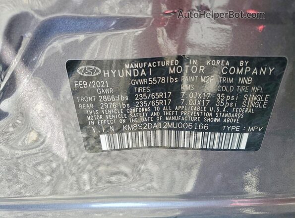 KM8S2DA12MU006166 2021 HYUNDAI SANTA Gray 360 interior view