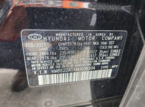 KM8S2DA1XMU006304 2021 HYUNDAI SANTA Black Շարժիչի բաժամունքի տեսք