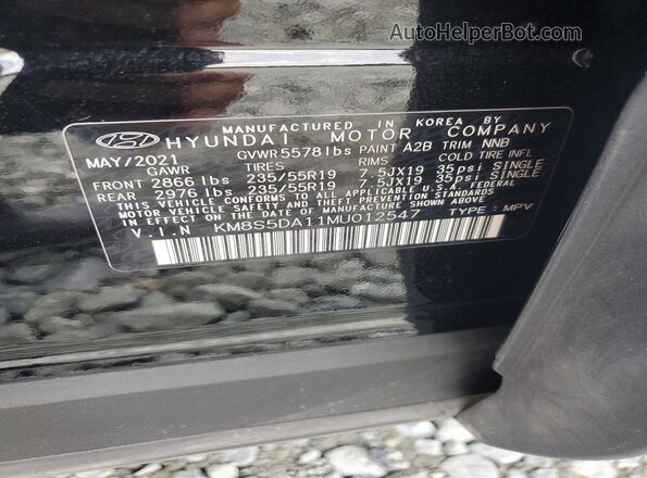 KM8S5DA11MU012547 2021 HYUNDAI SANTA Black Widok naklejki z numerem VIN