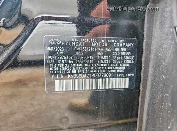 KM8S6DA21PU077909 2023 HYUNDAI SANTA Black Widok naklejki z numerem VIN
