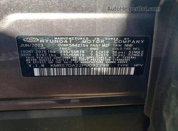 KM8S7DA22PU092299 2023 HYUNDAI SANTA Gray ძრავის განყოფილების ხედი
