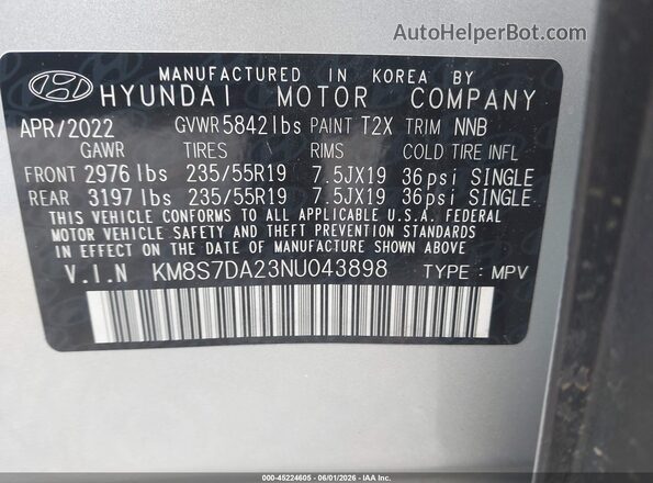 KM8S7DA23NU043898 2022 HYUNDAI SANTA FE PLUG-IN HYBRID Silver ძრავის განყოფილების ხედი