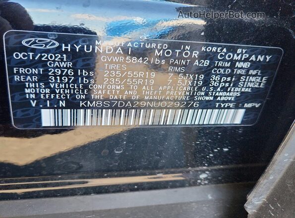 KM8S7DA29NU029276 2022 HYUNDAI SANTA Black 