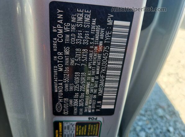 KM8SM4HF7KU304575 2019 HYUNDAI SANTA Серебряный Вид наклейки с VIN-кодом