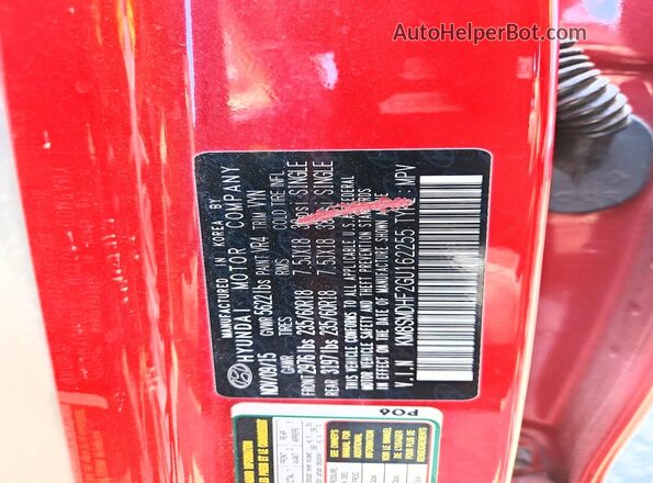 KM8SMDHF2GU162255 2016 HYUNDAI SANTA Red Vista de la etiqueta del VIN