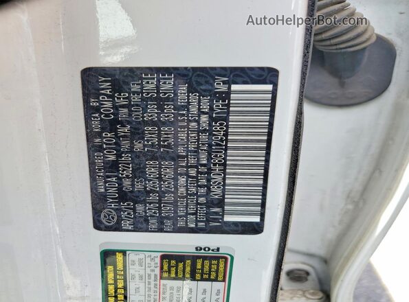 KM8SMDHF8GU129485 2016 HYUNDAI SANTA White Вид підкапотного простору