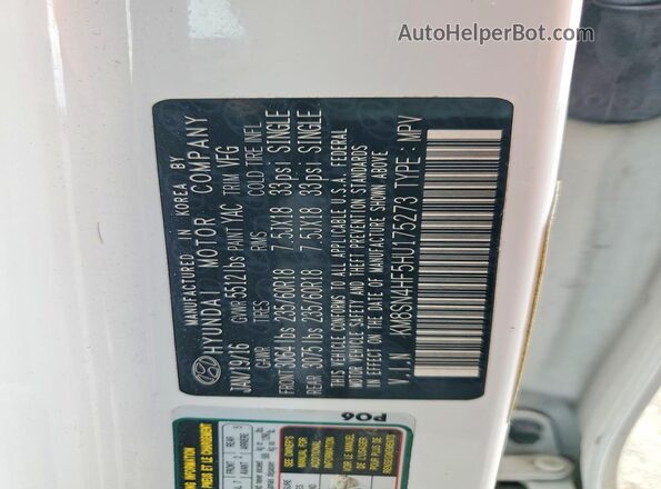 KM8SN4HF5HU175273 2017 HYUNDAI SANTA White VIN კოდის სტიკერის ხედი