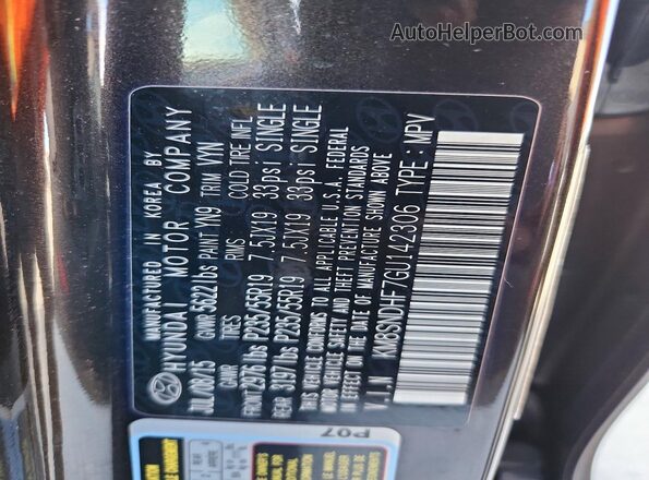 KM8SNDHF7GU142306 2016 HYUNDAI SANTA Black Вид наклейки з VIN-кодом