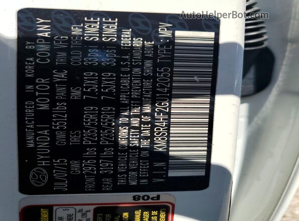 KM8SR4HF2GU142055 2016 HYUNDAI SANTA White Widok komory silnika