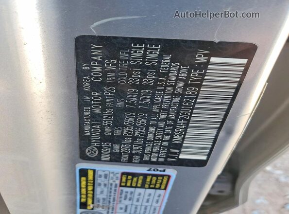KM8SR4HF2GU162189 2016 HYUNDAI SANTA Silver VIN կոդի պիտակի տեսք