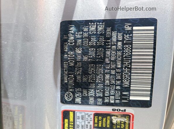 KM8SRDHF2HU176868 2017 HYUNDAI SANTA Silver 