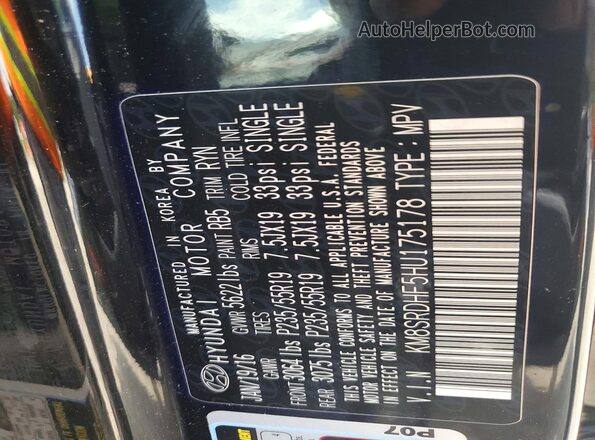 KM8SRDHF5HU175178 2017 HYUNDAI SANTA Black Вид підкапотного простору